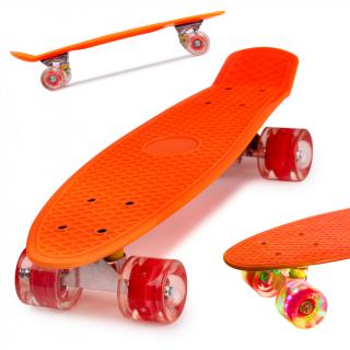 Skateboard Penny Board pentru copii cu roti din cauciuc, iluminate LED, culoare Orange