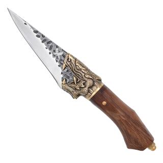 Cutit Golden Dragon IV, Bucatarie  Camping, Finisaj Hammered, Otel 7Cr17, Maner Lemn Rosewood, 26  cm