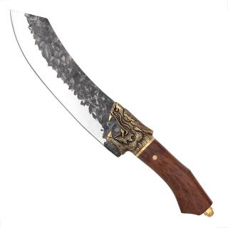 Cutit Golden Dragon V, Bucatarie  Camping, Finisaj Hammered, Otel 7Cr17, Maner Lemn Rosewood, 32 cm