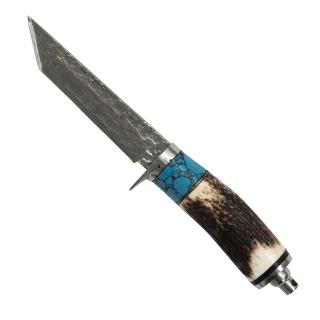 Cutit Horn I, Camping  Drumetie, Otel Damasc VG10 Core, Maner Corn si Piatra, 20 cm