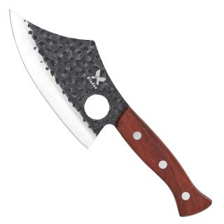 Cutit Salmon, Vanatoare  Bushcraft, Finisaj  Hammered, Otel 4Cr13, Maner Lemn Rose Wood, 26 cm