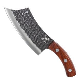 Satar Angus, Bucatarie  Camping, Finisaj Hammered, Otel 4Cr13Mov, Maner Lemn Red Sandalwood, 26 cm