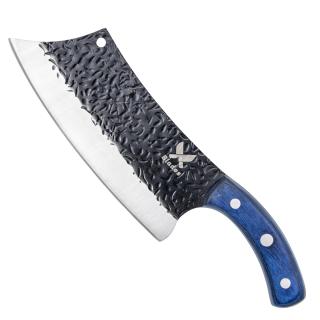 Satar Blue Angus, Bucatarie  Camping, Finisaj Hammered, Otel 4Cr13Mov, Maner Lemn Pakka, 30.5 cm