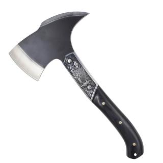Toporisca Sharp, Camping  Drumetie,  Otel Carbon, Maner Lemn Ebony, 31 cm