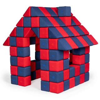 Blocuri JOY Magnetice de construit, JollyHeap, 150 cuburi, Rosu-Albastru