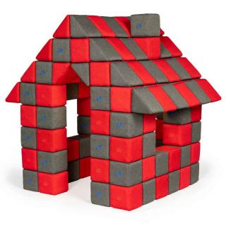 Blocuri JOY Magnetice de construit, JollyHeap, 150 cuburi, Rosu-Gri Inchis