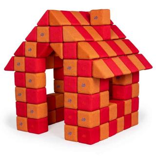 Blocuri JOY Magnetice de construit, JollyHeap, 150 cuburi, Rosu-Portocaliu