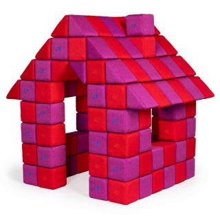 Blocuri JOY Magnetice de construit, JollyHeap, 150 cuburi, Rosu-Roz