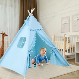 Cort de joaca pentru copii, cort teepee, stil indian, Empria, 110x110x110 cm, Bleu