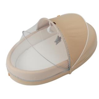 Cosulet bebelus Baby Nest cu arcada jucarii, copertina si plasa insecte, Cappuccino