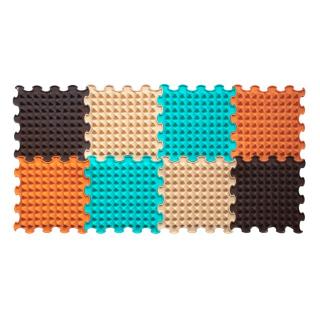 Covoras ortopedic, senzorial, set puzzle, 8 piese, model Little Pyramids, textura rigida, Multicolor