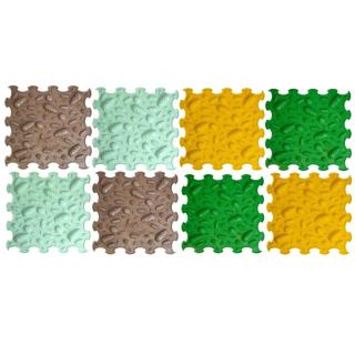 Covoras ortopedic, senzorial, set puzzle, 8 piese, model Pinecones, textura rigida, Multicolor