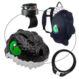 PACHET: Casca Bicicleta Copii si Accesorii, Crazy Dragon Negru