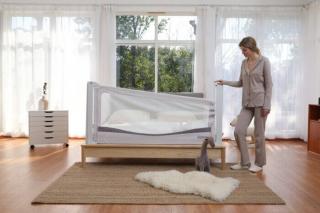 PRODUS RESIGILAT - Protectie laterala pat XXL inaltime ajustabila 81-96 cm, 157 cm, Gri deschis
