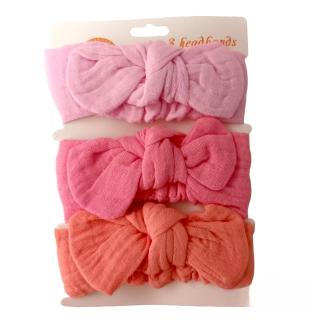 Set 3 bentite elastice pentru fetite, cu fundita, bebe 3-36 luni, Roz pastel