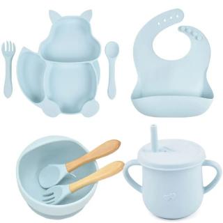 Set complet din silicon fara alergeni pentru diversificare bebe, Empria, Veverita, Turcoaz