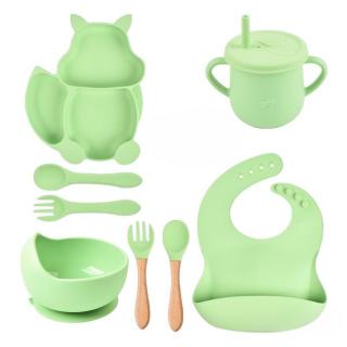 Set complet din silicon fara alergeni pentru diversificare bebe, Empria, Veverita, Verde