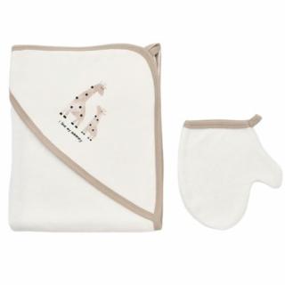 Set de baie cu prosop si manusa Girafa, BabyCosy, Ecru