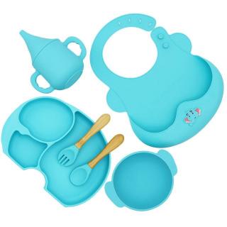 Set diversificare bebelusi Elefant, 6 piese, set hranire silicon fara BPA, Empria, Premium, Diverse culori