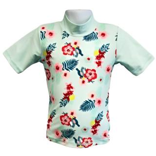 Tricou Protectie UV Copii, Protectie Solara UPF50+, Mint Floral, Marimea 0