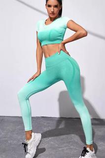 Compleu fitness din doua piese, top si pantaloni cu talie inalta Gradient, Verde Deschis