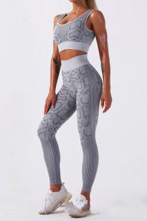 Compleu fitness modelator din doua piese, top si pantaloni cu talie inalta Snake-Skin, Gri