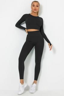 Compleu sport dama modelator Basics, colanti cu bluza, Negru