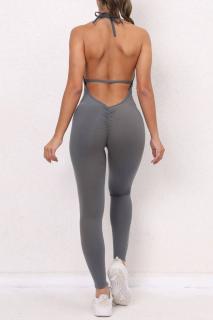 Salopeta fitness dama cu spate gol, SculptraX Jumpsuit, Gri