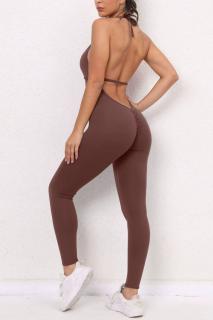Salopeta fitness dama cu spate gol, SculptraX Jumpsuit, Maro