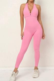 Salopeta fitness dama cu spate gol, SculptraX Jumpsuit, Roz