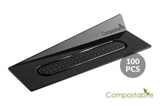 Baza Plastic Prezentare Monoportii, Compostable Dreptunghi Negru, 14 x 4 cm, Set 100 Buc