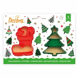 Biscuiti sau Decoruri Craciun - Decupatoare Plastic Cizmulita, Brad O 8 x H 2 cm, Set 2 Buc