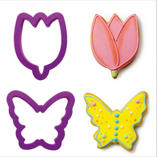 Lalea si Fluture - Decupatoare Plastic, O 7 si 7.5 x H 2.2 cm, Set 2 Buc