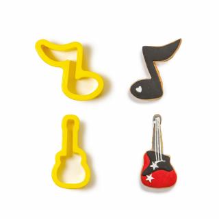 Muzica, Chitara si Nota - Decupatoare Plastic O 7 si 9 x H 2.2 cm, Set 2 Buc