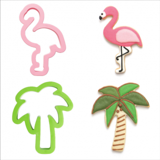 Palmier si Flamingo - Decupatoare Plastic O 9.5 si 10 x H 2.2 cm, Set 2 Buc