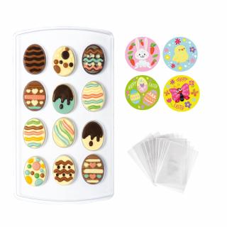 Praline   Decoruri Ciocolata, Oua Paste O 1.5 x H 2.6 cm - Set Matrita Plastic si Accesorii Ambalare