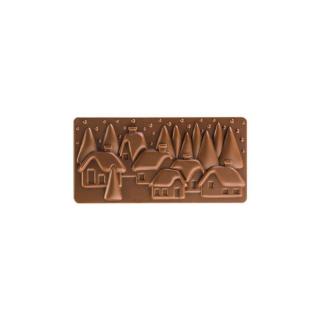 Tablete Ciocolata 15.4 x 7.7 x H 1 cm - Matrita policarbonat Oraselul de Craciun, 3 cavitati