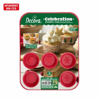 Tava Muffins Celebration Rosu O 8 x H 2.9 cm, 12 cavitati, Metal Antiaderent