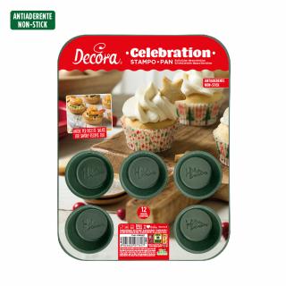 Tava Muffins Celebration Verde O 8 x H 2.9 cm, 12 cavitati, Metal Antiaderent