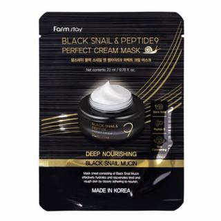 Masca textila de fata cu ser antirid revitalizant Farmstay Black Snail  Peptide 9 Perfect Cream Mask 23ml