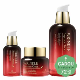 Set antirid nutritiv cu Ginseng in 3 pasi The Skin House Wrinkle Supreme Ser de fata, Crema pentru fata si Toner CADOU