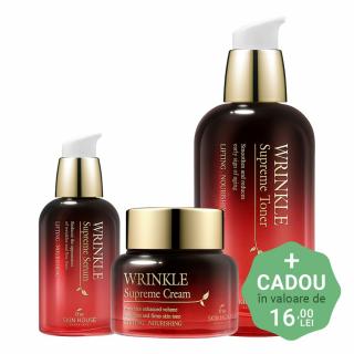 Set antirid nutritiv cu Ginseng in 3 pasi The Skin House Wrinkle Supreme Toner, Ser de fata si Crema pentru fata