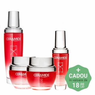 Set antirid nutritiv in 4 Pasi Farmstay Ceramide Firming Facial Toner, Ser Fata, Crema pentru Ochi, Crema de Fata