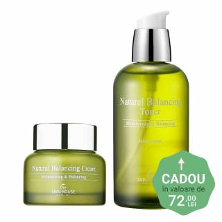 Set hidratant cu control sebum in 2 pasi The Skin House Natural Balancing Crema pentru fata si Toner CADOU