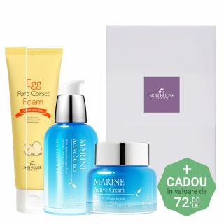 Set hidratant in 3 pasi The Skin House Marine Active Ser, Crema de fata si Spuma curatare Egg GIFT BOX