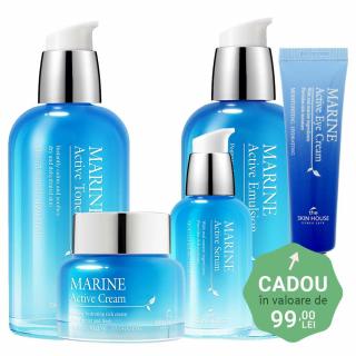 Set hidratant in 5 pasi The Skin House Marine Active Toner, Ser, Emulsie, Crema fata si Crema ochi CADOU