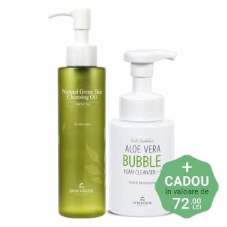 Set pentru curatare fata in 2 pasi The Skin House Ulei Natural Green Tea si Spuma de curatare Aloe Vera