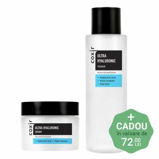 Set ultra hidratant cu efect antirid in 2 pasi Coxir Ultra Hyaluronic Toner si Crema pentru fata