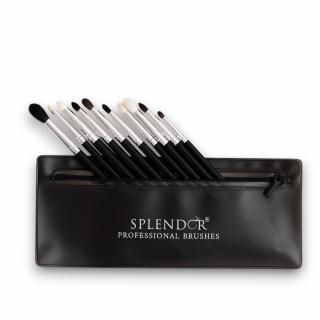 Set 10 Pensule Profesionale Blending SPLENDOR Pentru Machiaj Ochi, Par Veverita, Capra, Ponei, Sintetic + Borseta