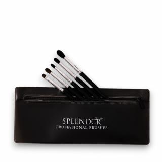 Set 5 Pensule Profesionale Pentru Ochi SPLENDOR, Par Capra Neagra si Ponei + Borseta